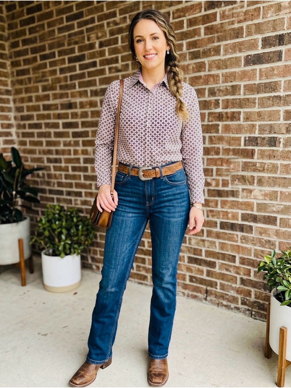 Ariat Pink and Black Geometric Button-Down Shirt